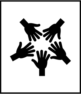 Icons of five people's hands in a group circle